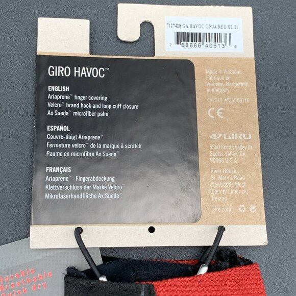 Giro Havoc Mountain Biking Gloves Adult Ginja Red Black X-Large XL Hook Loop NEW - Picture 6 of 7